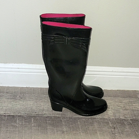 Kate Spade Tall Rain Black Raylan Wellington Boots Size 10 - Picture 4 of 7